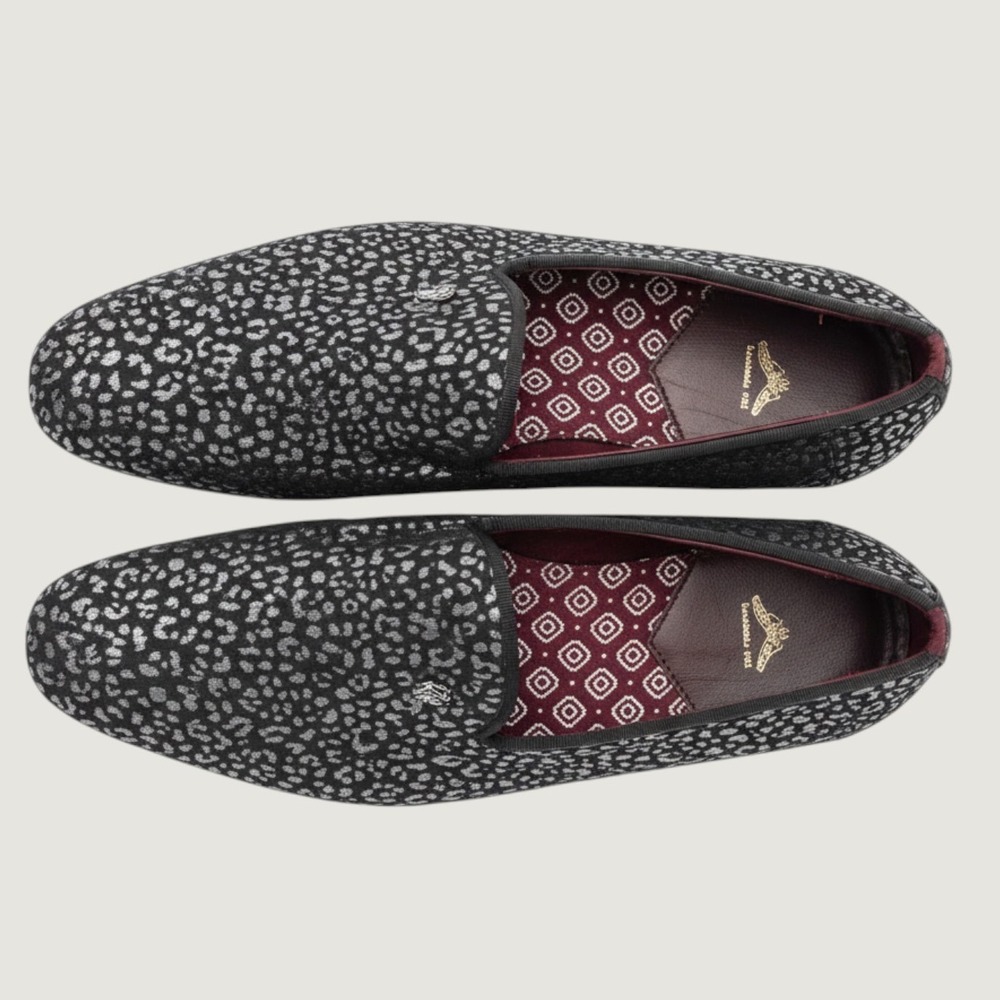 Ted Baker London Treep 2 Smoking Flat Loafer black silver metallic animal print